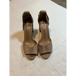 Steve Madden Taupe Suede Block 3" Heel Open Toe Closed Back w/Strap SZ 8.5